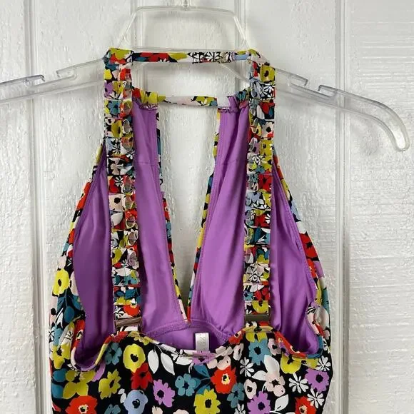 Anne Cole Floral Halter One Piece Swimsuit Keyhole Back Beach Women Size 8 - Picture 7 of 7